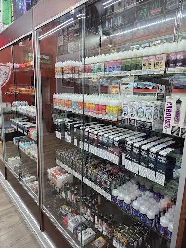 Disposable vapes, pods and e-liquids on display at Smoke To Live in downtown San Antonio